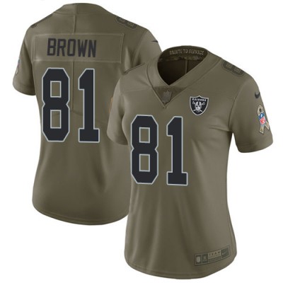 Nike Las Vegas Raiders #81 Tim Brown Olive Women's Stitched NFL Limited 2017 Salute to Service Jersey
